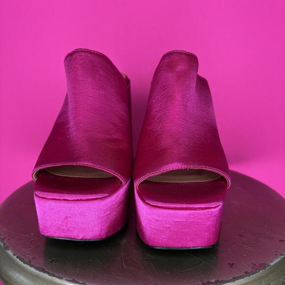Zara Hot Pink Satin Platform Block Heel Mule Sandal Sz 36 - Picture 2 of 7